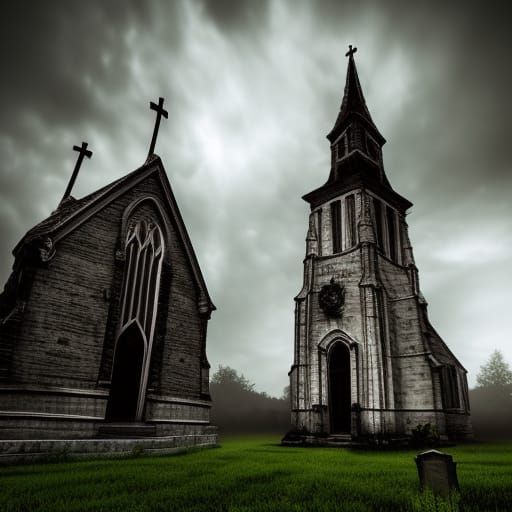 Gothic Steampunk Church with Lightning, Professional Photogr...
