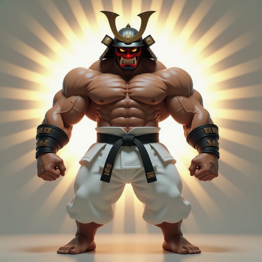 Colossal Bodybuilder Samurai in Pixar-esque 3D Style