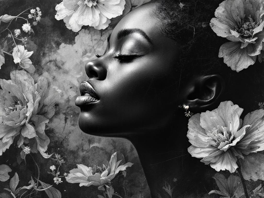 Serene African Beauty in a Faded Medieval Landscape