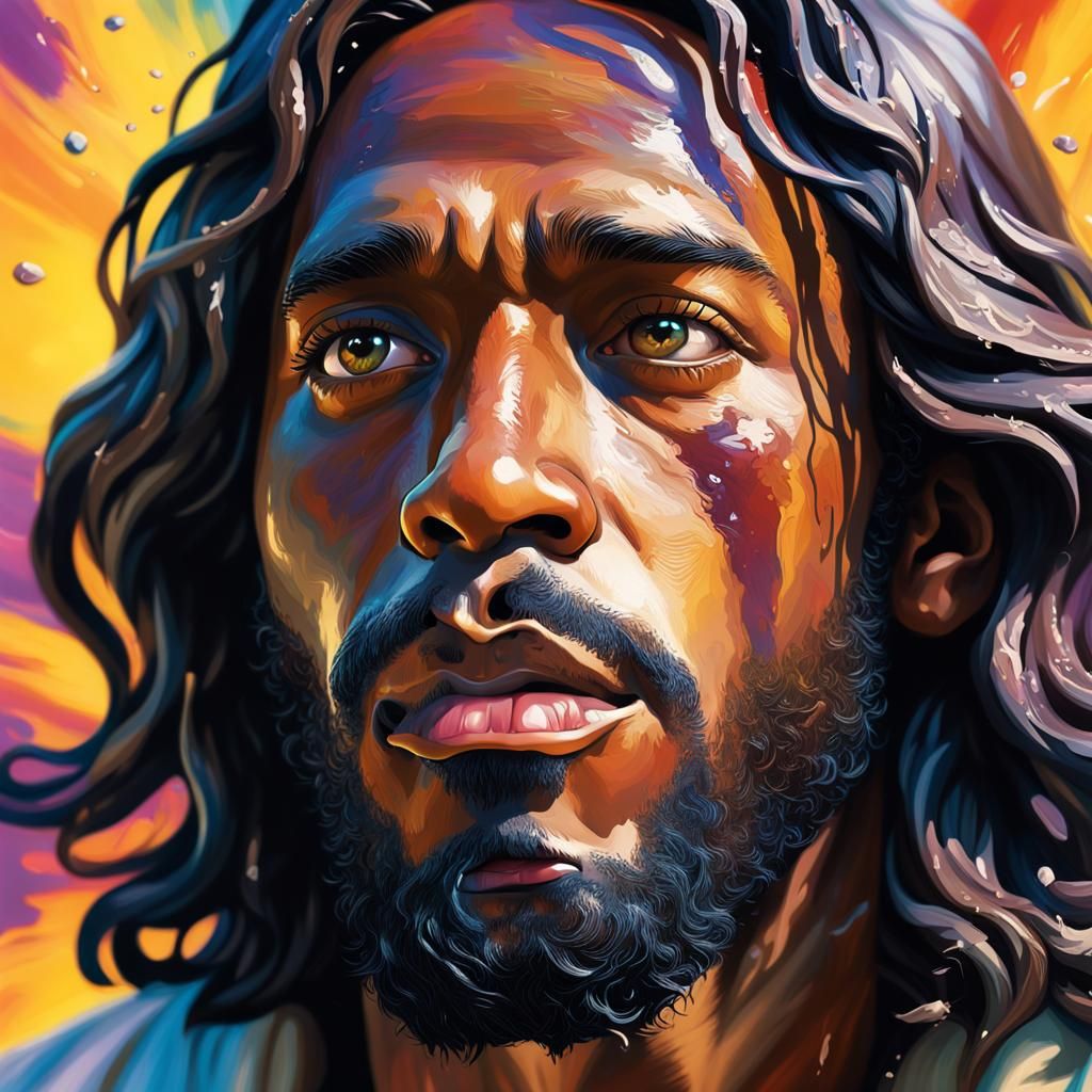 Hyperrealistic Splash Art of Black Jesus