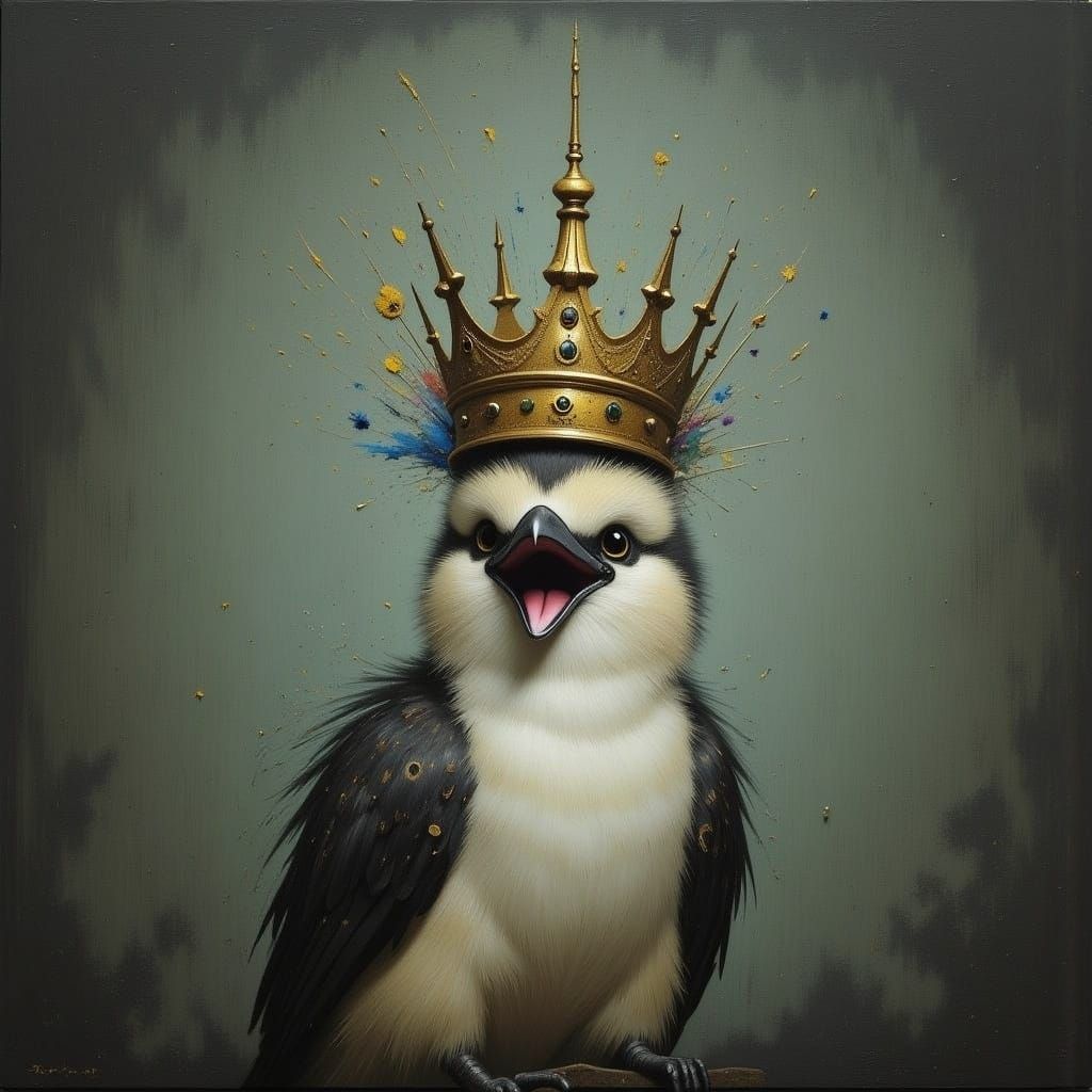 Crowned Kookaburra: Whimsical Gothic Digital Art