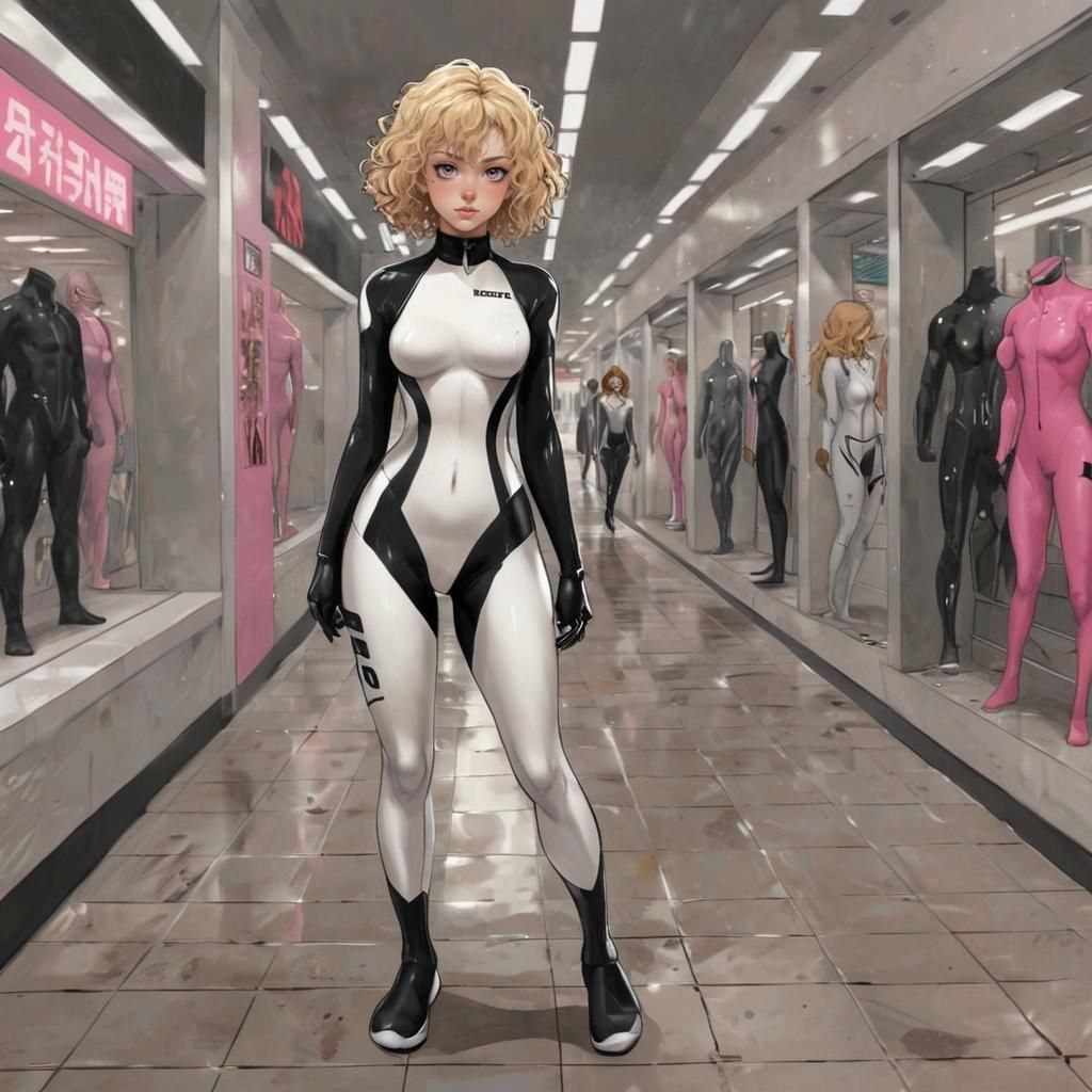 Woman in Cyberpunk Mall: Anime Style