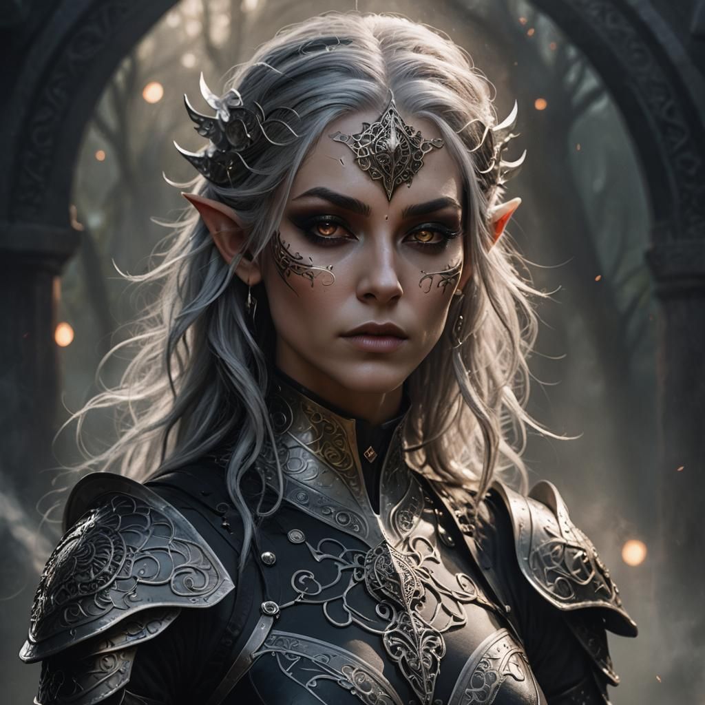 Regal Half-Elf Warrior in Dark Fantasy Art