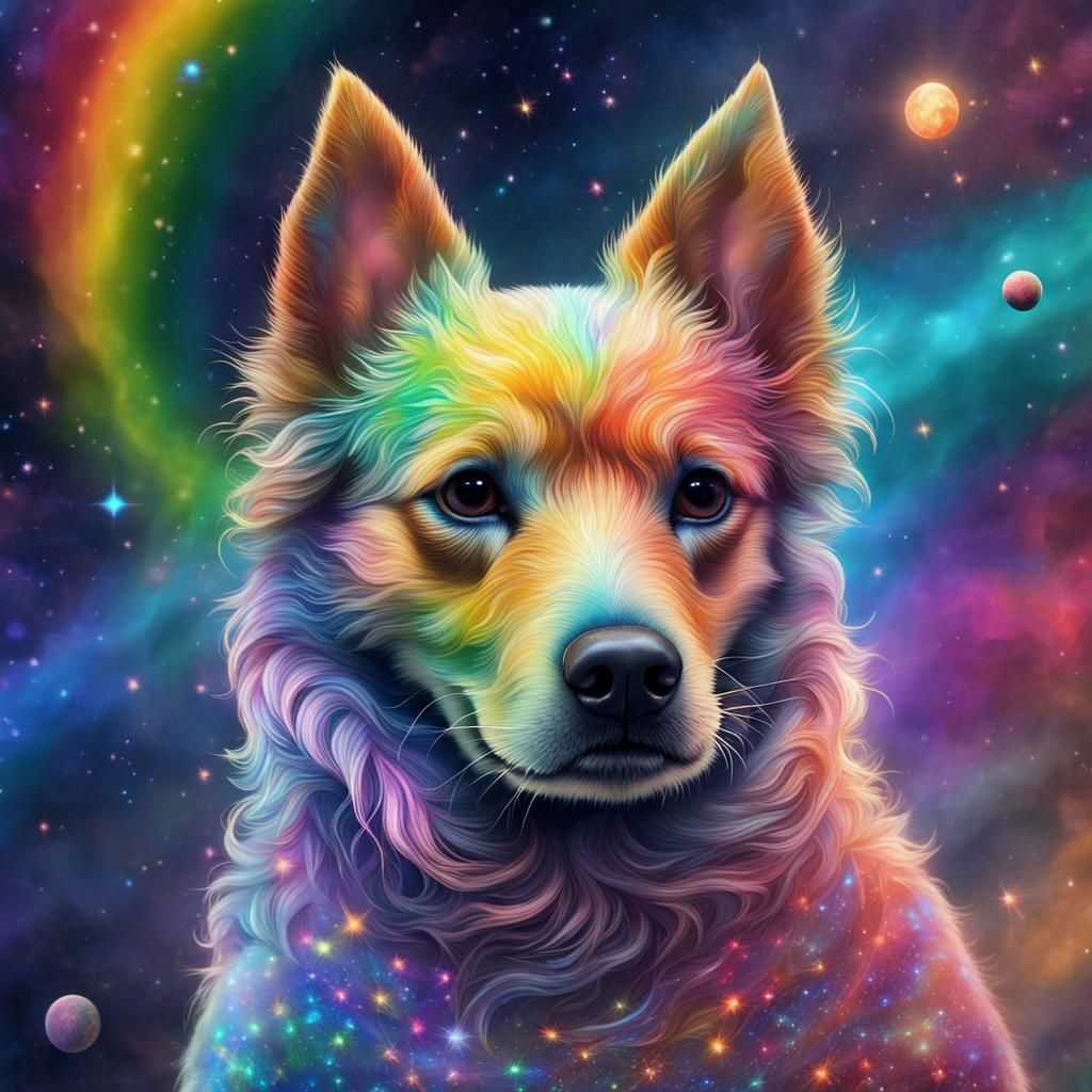 Rainbow Space Dog in Astral Illustration Style