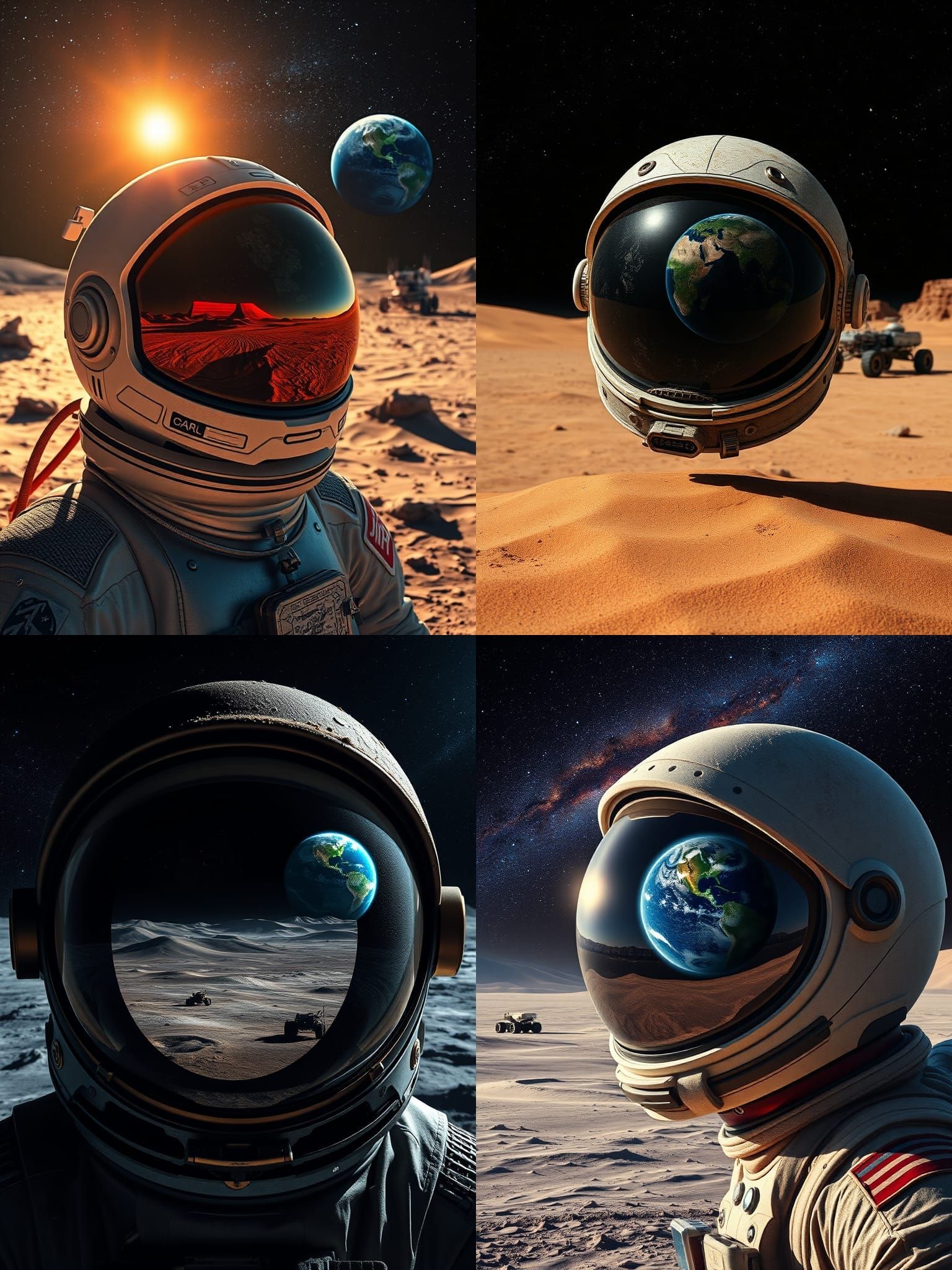 Astronaut Helmet Reflecting Lunar Landscape