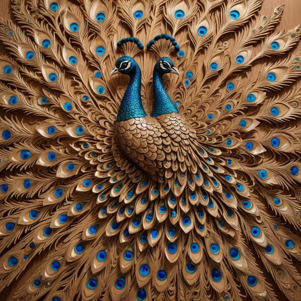 Intricate Wood Carving of Dancing Peacock