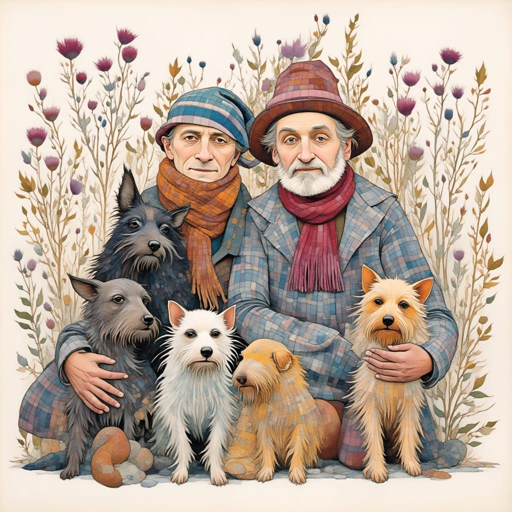 Friends Offer Care in Scottish Watercolor Landscape