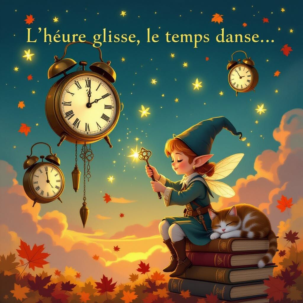 Magical Twilight Scene With Floating Clocks and Elven Watchm...