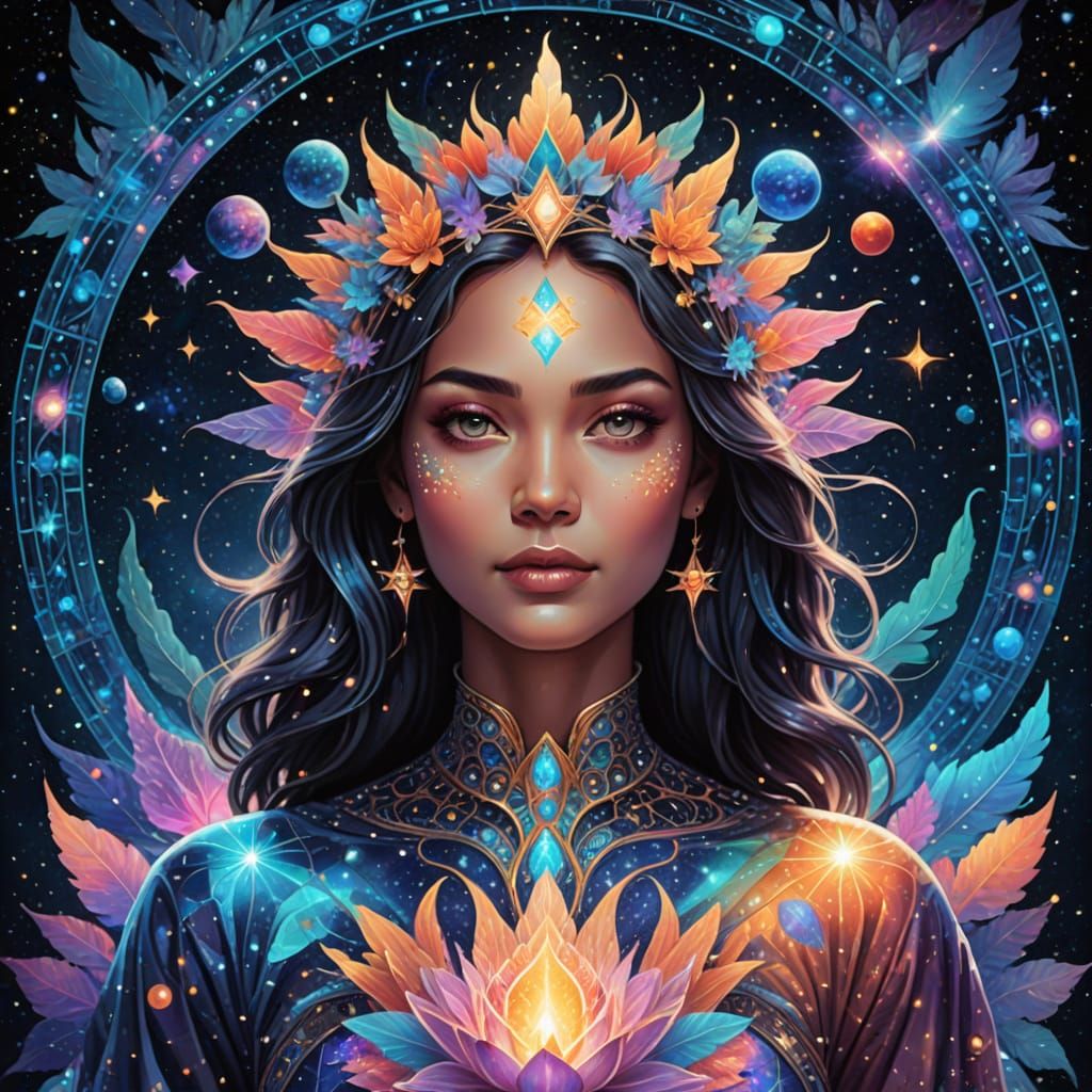 Vibrant Astral Goddess Illuminated by Cosmic Light