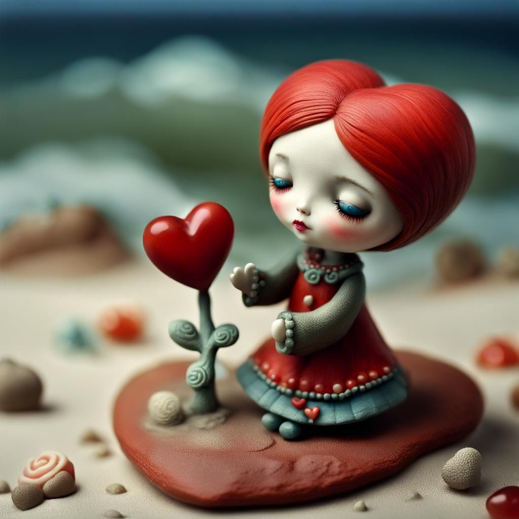 Surreal Clay Doll Windswept Seaside Heart