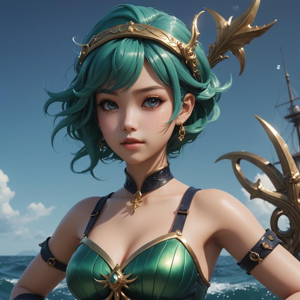 Anime Style Female Triton Merfolk Character