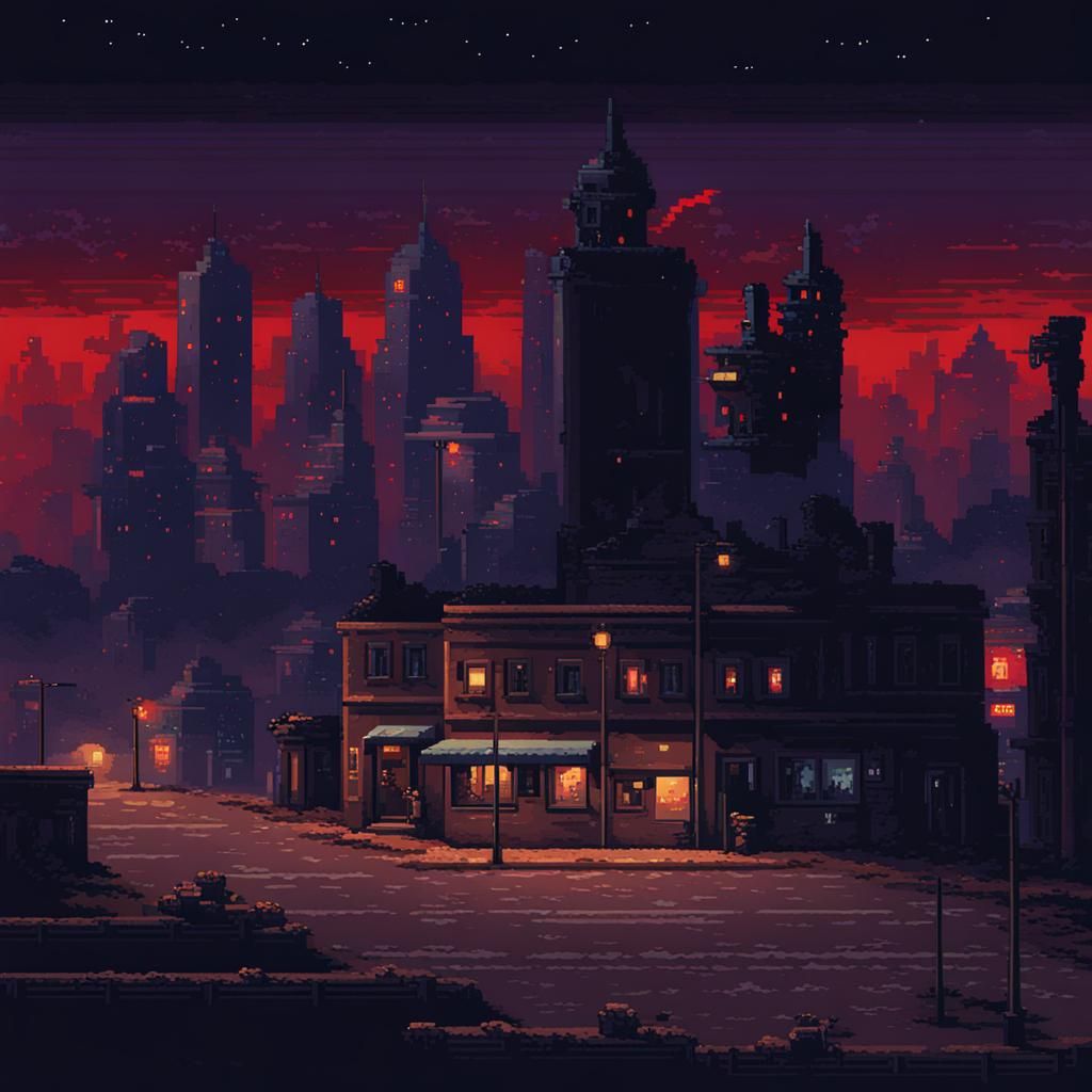 Pixel Art USSR City Under Blood Moon