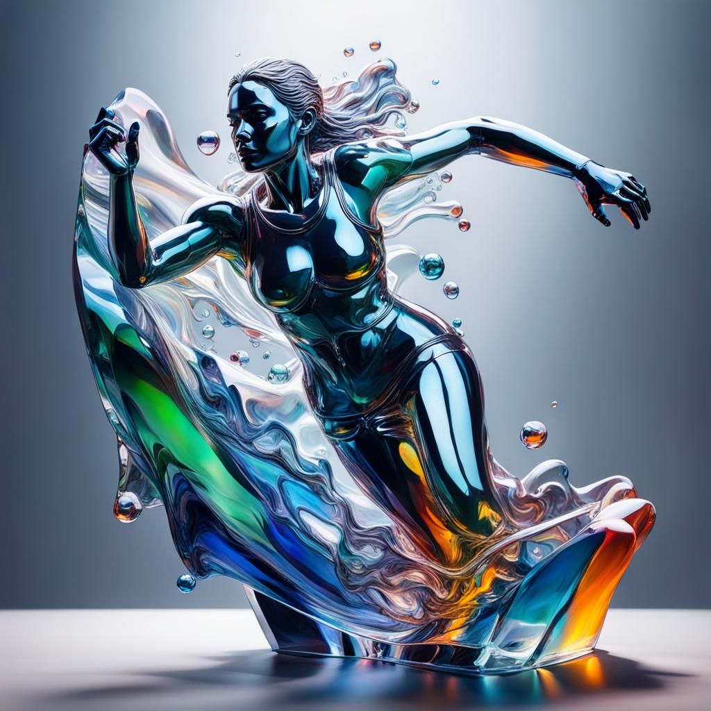 Transparent Glass Sculpture in Hyperrealistic Splash Art