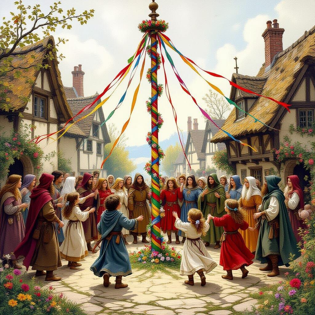 Medieval Village Fete with Children Dancing