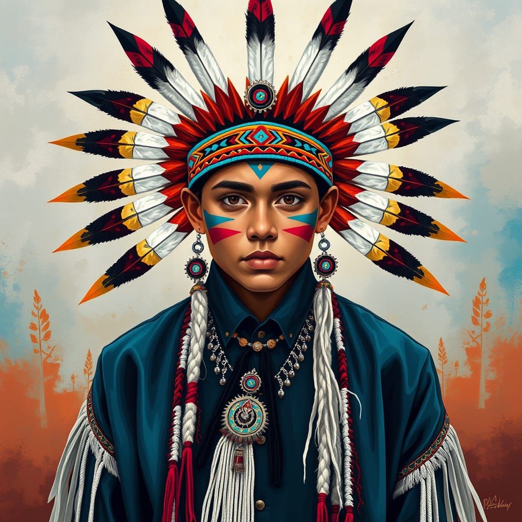 Navajo Two-Spirit Youth as Amor in Native American Style