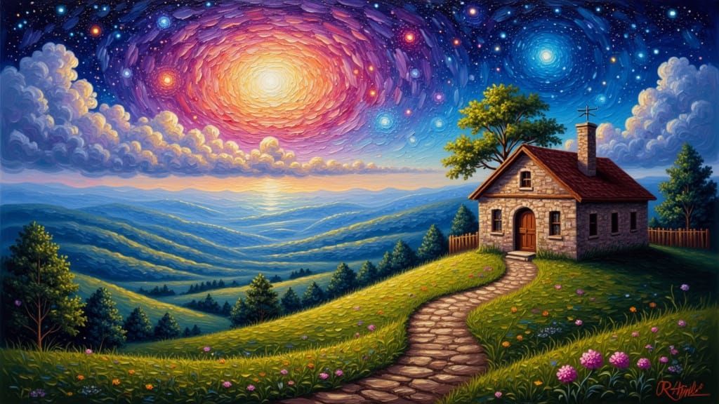 Galaxy Dreamscape: An Impasto Oil Painting Masterpiece