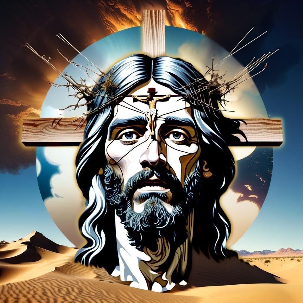 Double exposure Head Portrait of Jesus Christ Crucified on t...