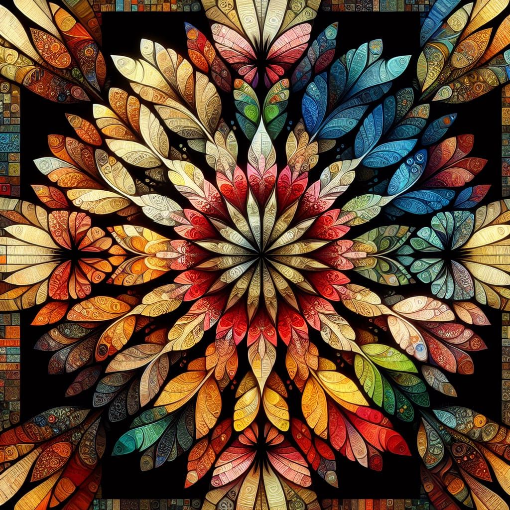 Colorful Butterfly Wing Mandala in Cubist Style