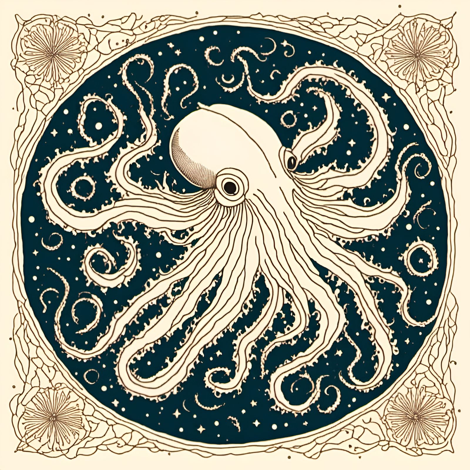 Minimalist Squid Line Art in Negative Space