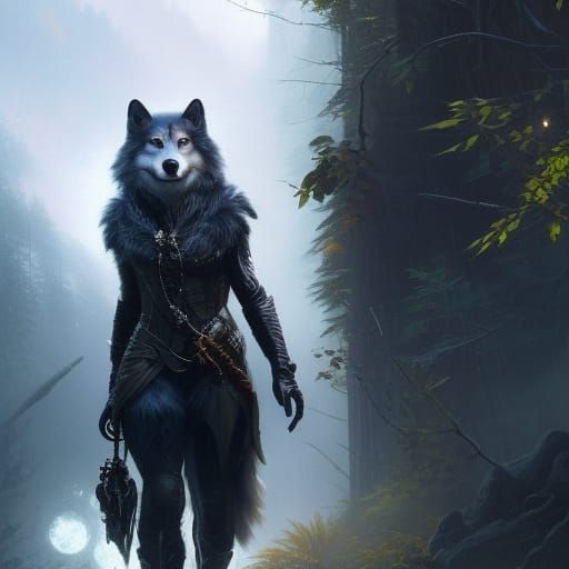 Elegant Wolf Woman Aristocrat in Detailed Matte Painting