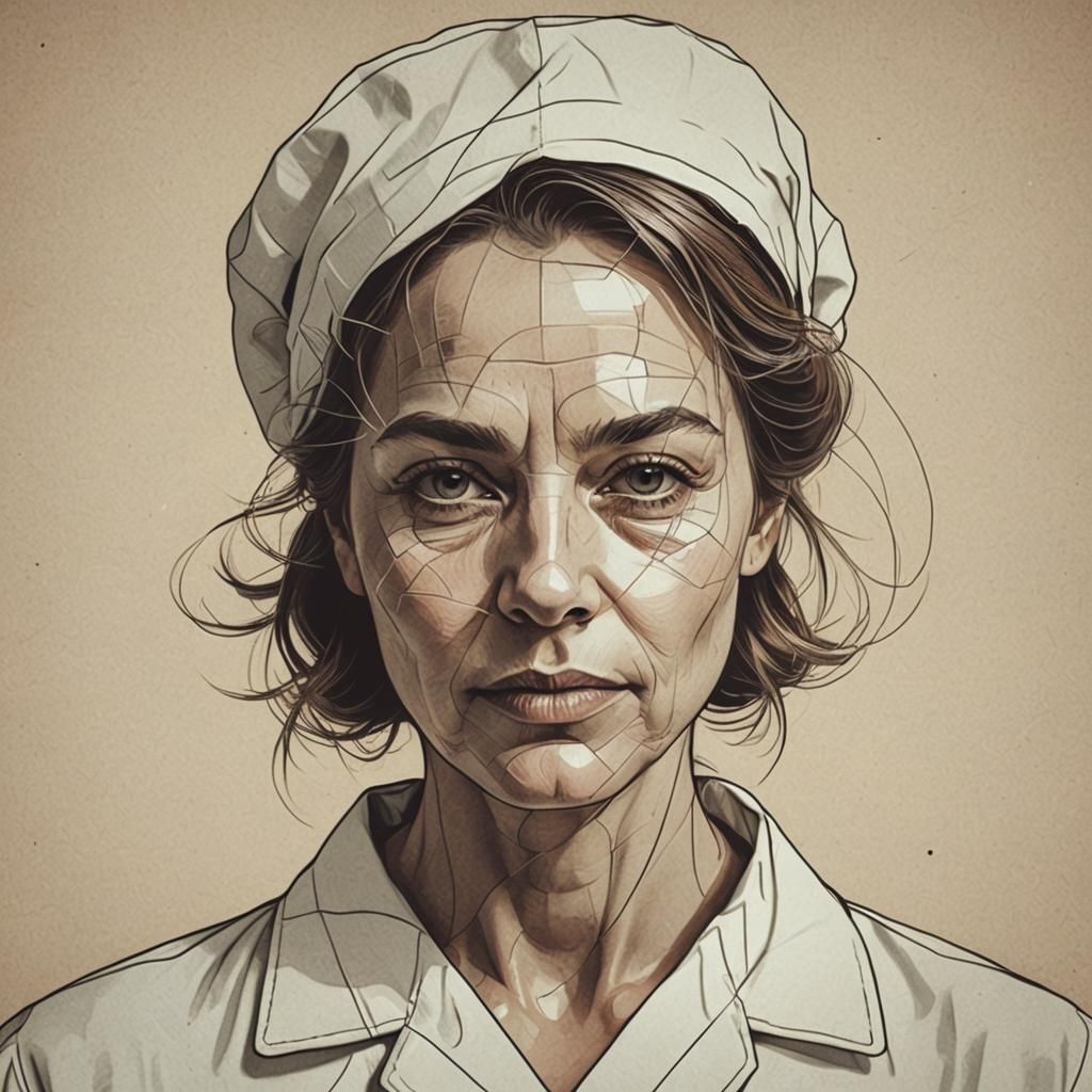 Serene Nurse Portrait in Minimalist Vector Style