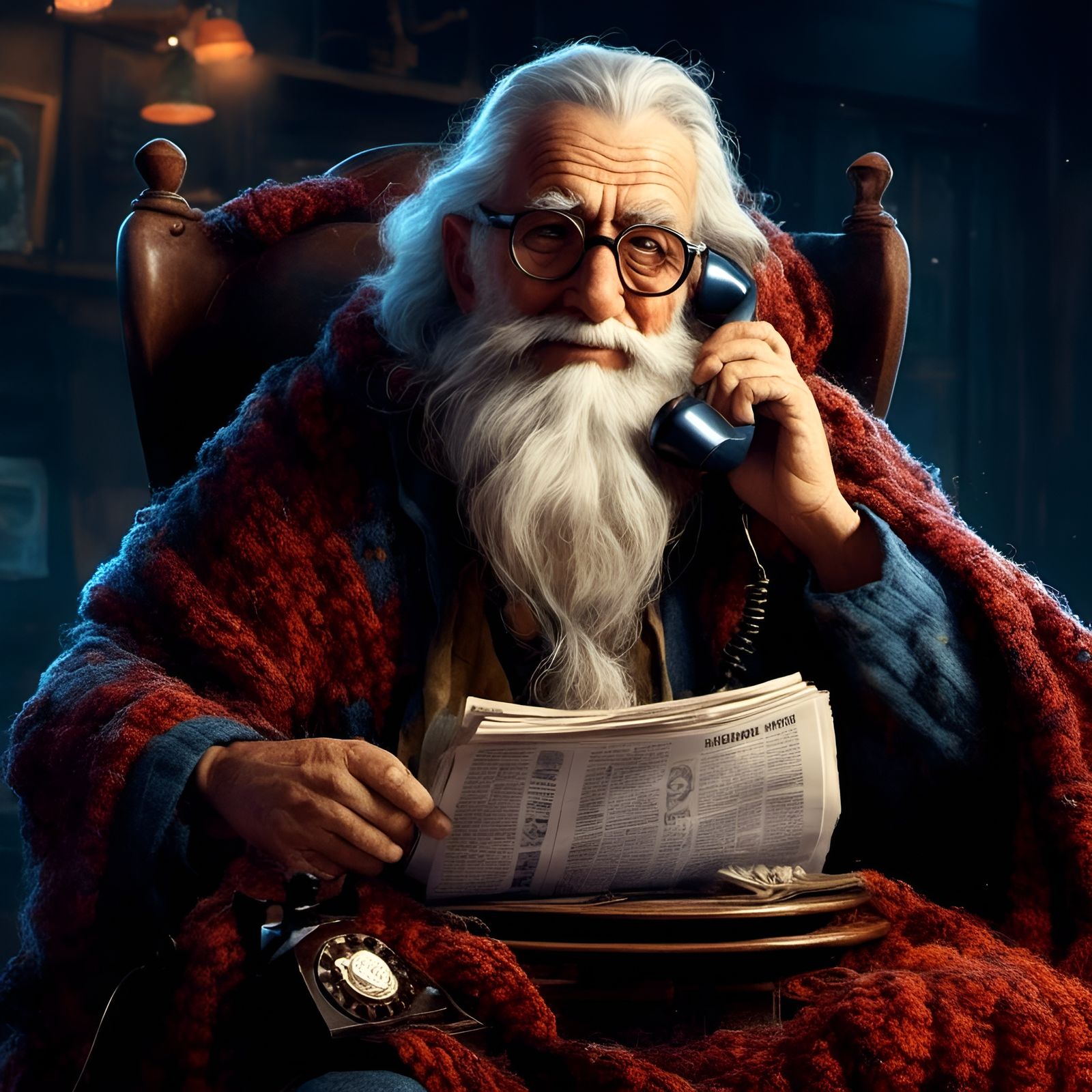 Cute Wizard on Phone in Dark Fantasy Style