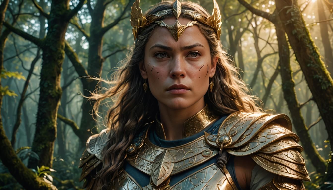 Hippolyta Amazon Warrior Portrait in Mystical Forest