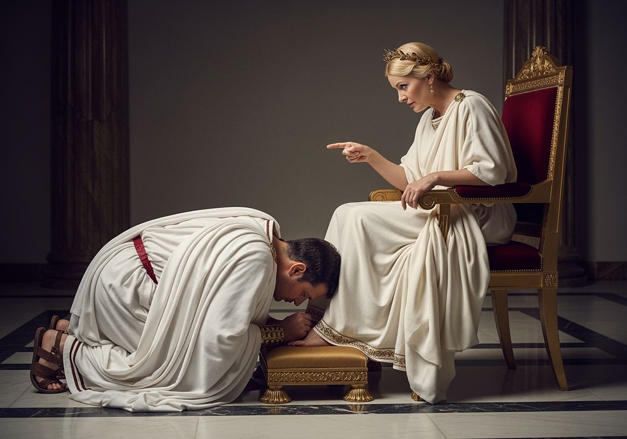 Roman Senator Kneels Before Empress, Photorealistic Style