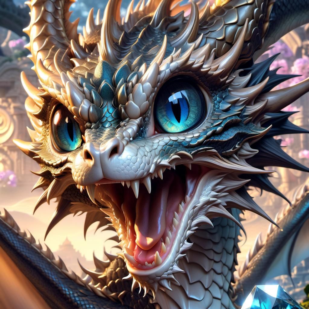 Adorable Dragon Roaring in Fantasy Wonderland