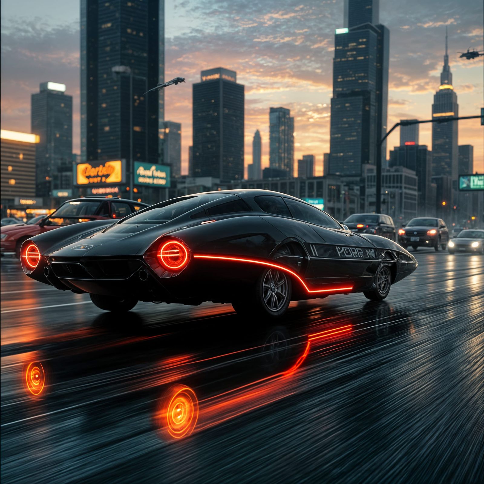 Epic Cinematic Film Still of a Hovercar in a Dramatic Atmosp...