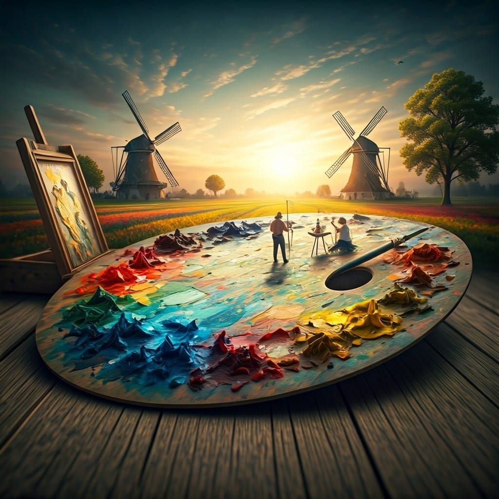 Miniature Impressionist Landscape on Painter's Palette