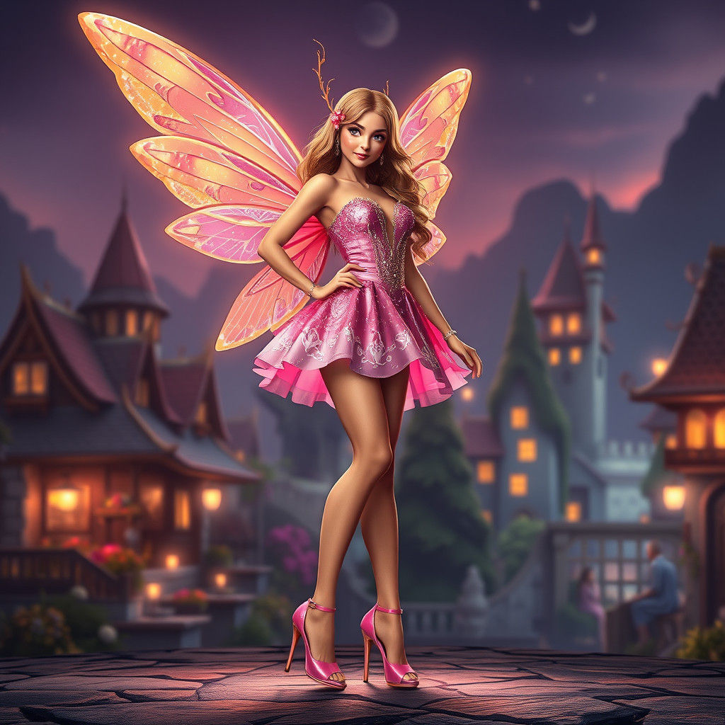Fairy in Sparkly Pink Dress at Fashion Show