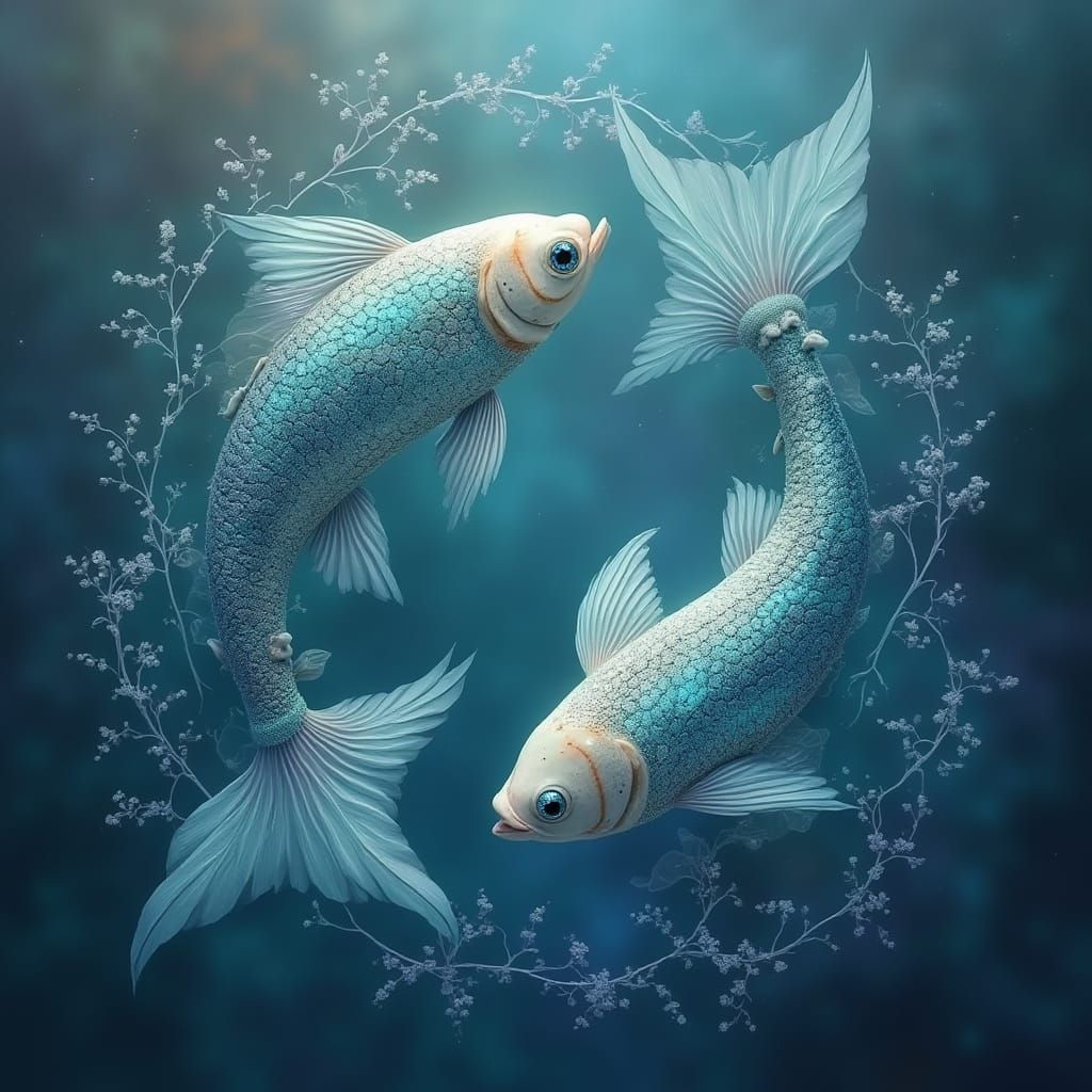 Celestial Fish Form the Pisces Symbol in a Dreamy, Iridescen...