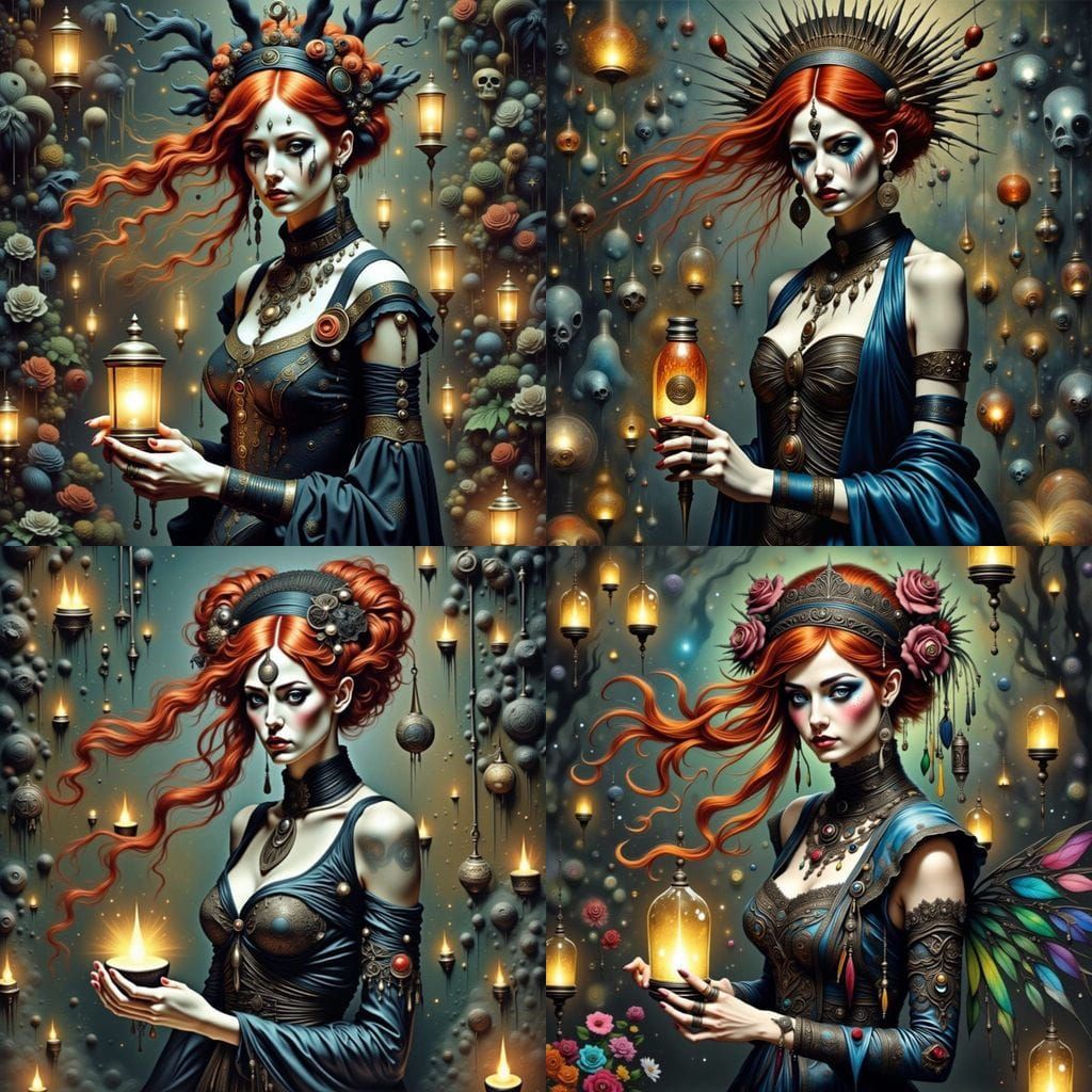 Fiery Haired Fairy Witch in Cyberpunk Seance