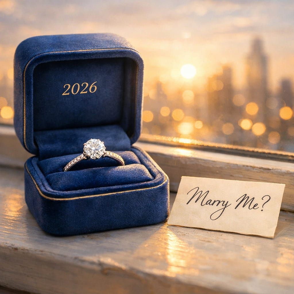Engagement Ring in Blue Box at Sunrise