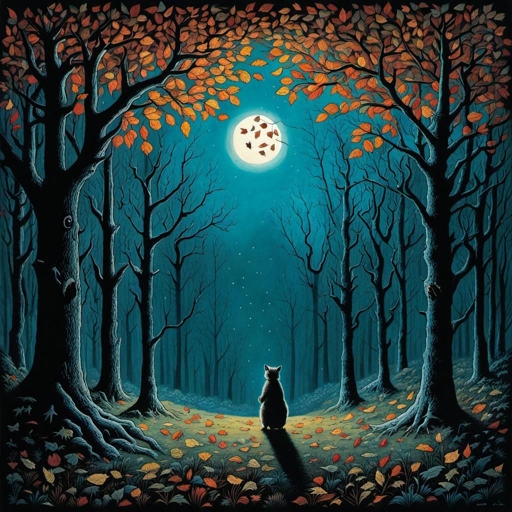 Autumn Leaves Fall in First Frost, Graphic Novel Style