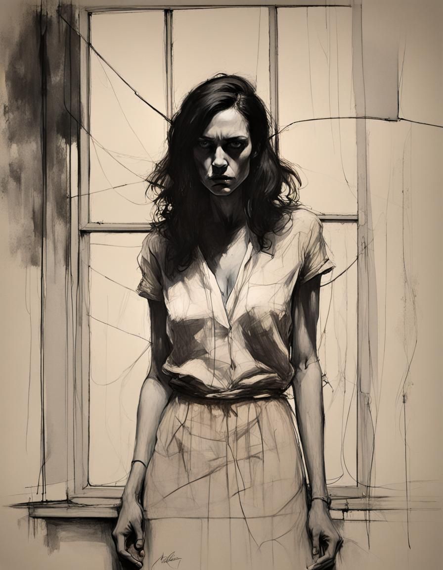 Angry Neapolitan Woman in 1940s Sketch Style