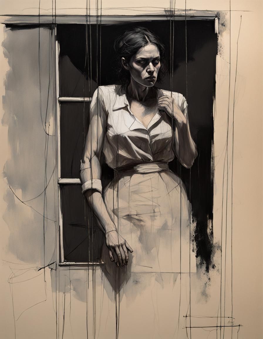 Angry Neapolitan Woman in Sketchy Technical Drawing Style