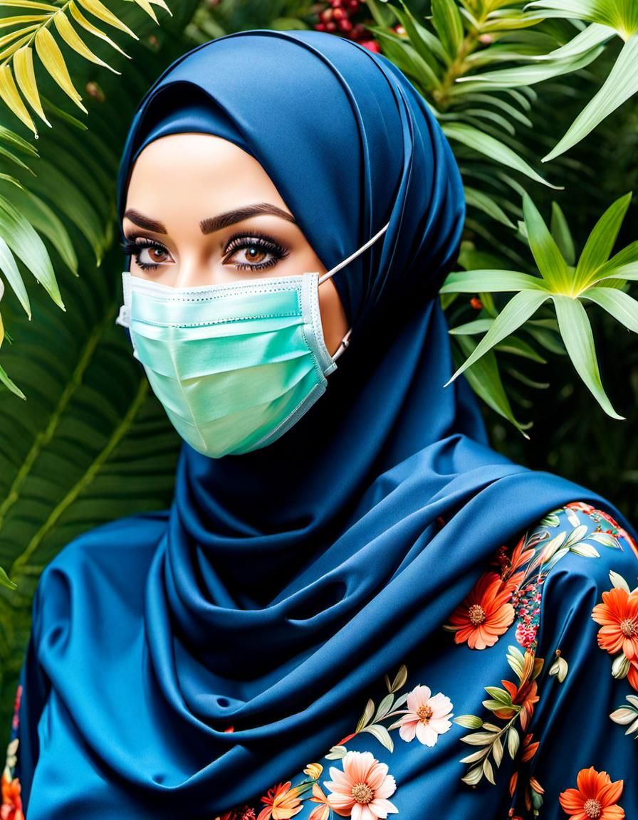Playful Hijabi Woman with Pretty Smile: Oil Painting