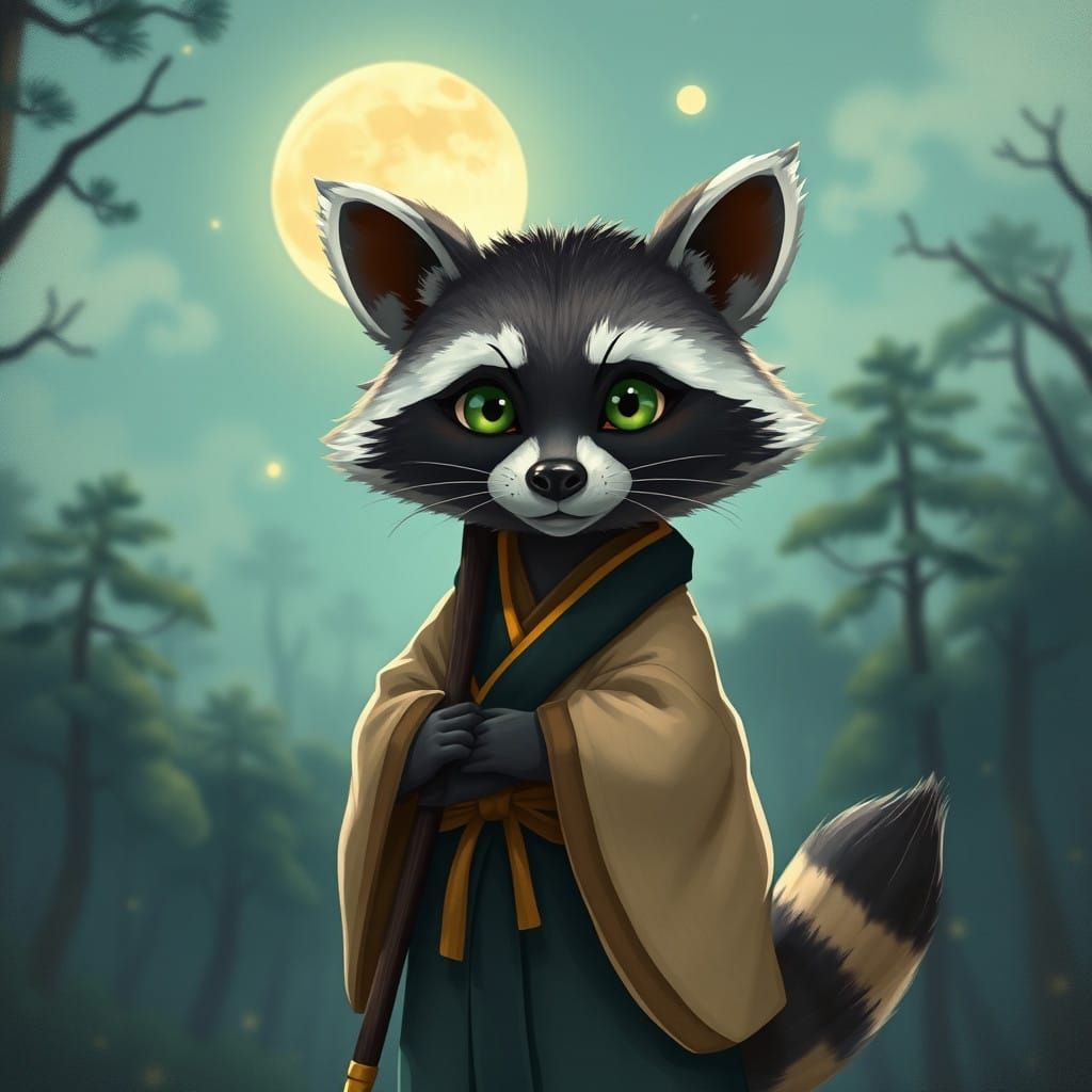 Wise Minjon in Moonlit Forest