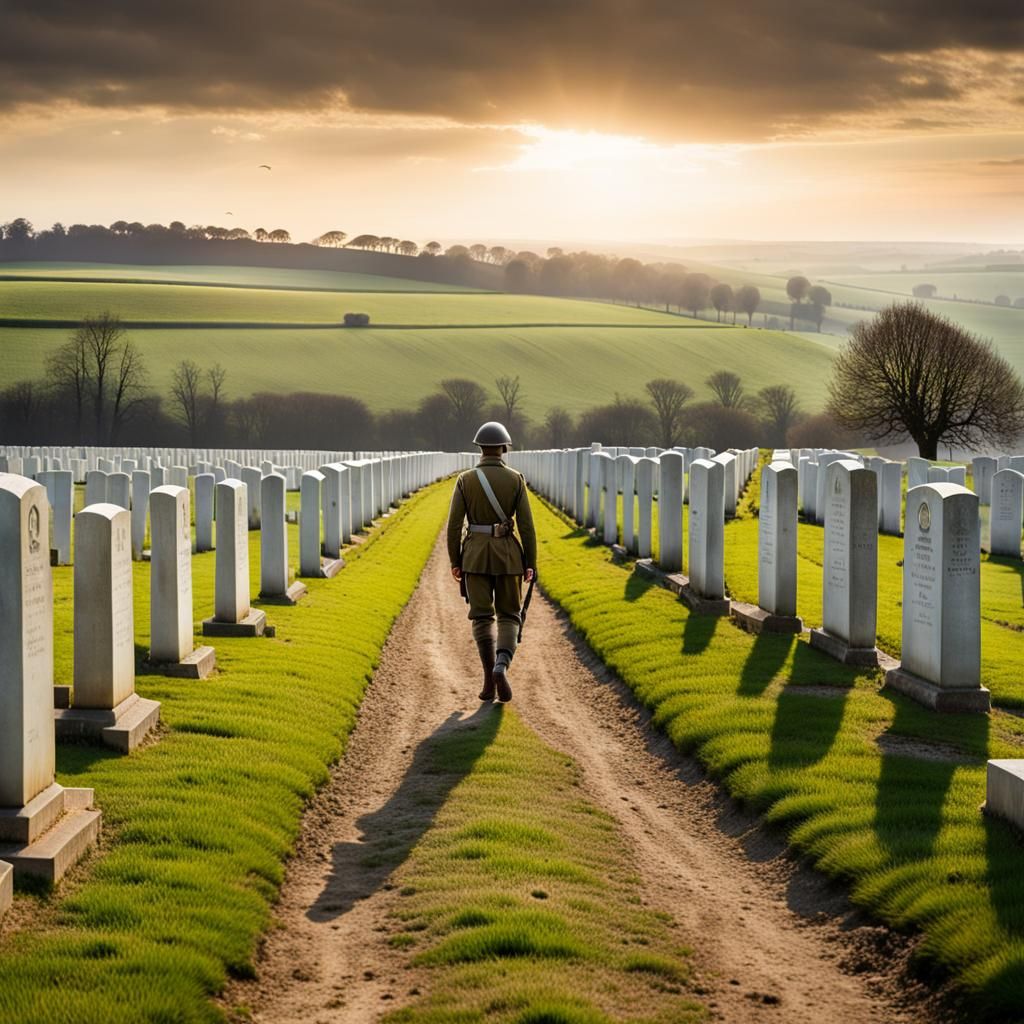 WWI Soldier Overlooking Serres Road Cemetery