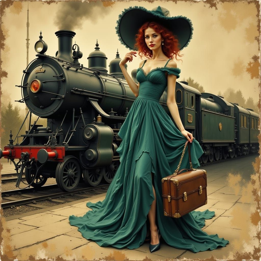 Woman Awaiting Train as Textured Collage