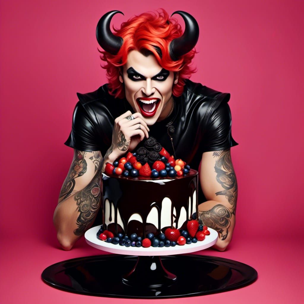 Pretty Devil Eating Devil's Food Cake