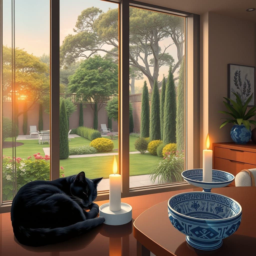 Luxury Apartment with Garden View in Fantasy Art Style