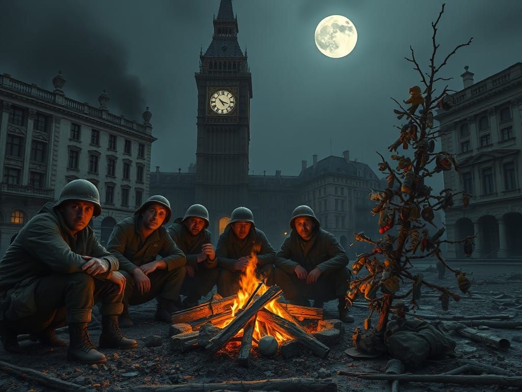 War-Torn City at Midnight in a Haunting Cinematic Scene