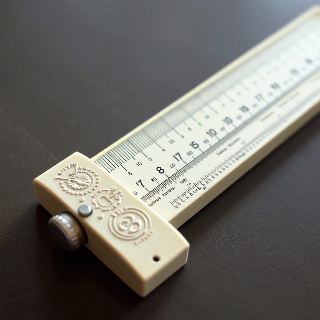 Vintage 1950s Slide Rule in Creamy Patina with Ornate Engrav...