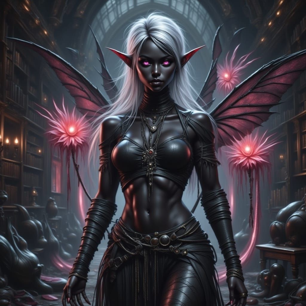 Muscle-Bound Drow Woman in Dark Fantasy Art