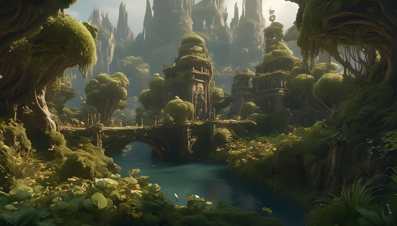 Overgrown Alien City: Detailed Matte Painting