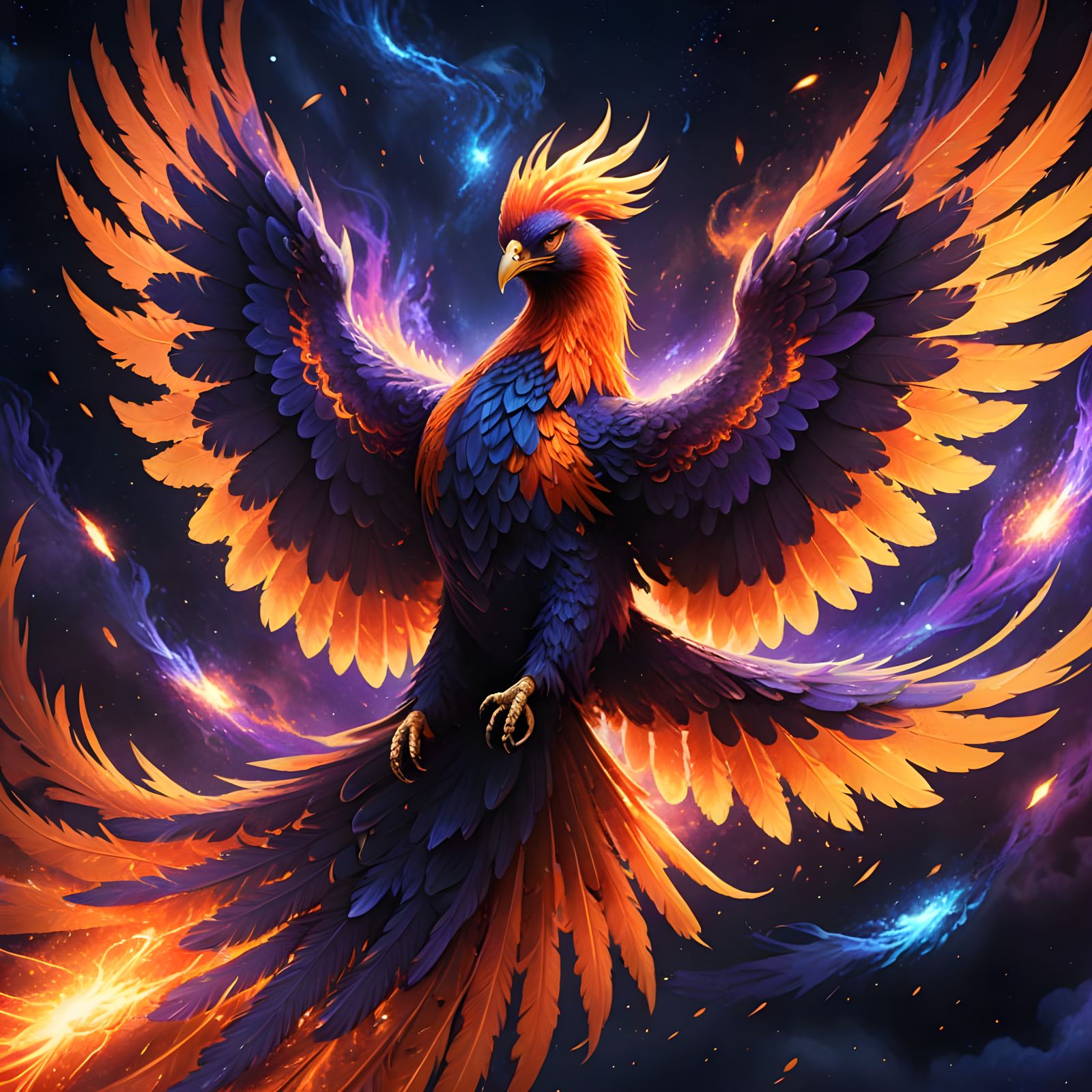 Majestic Phoenix Soaring Through Nebula Sky