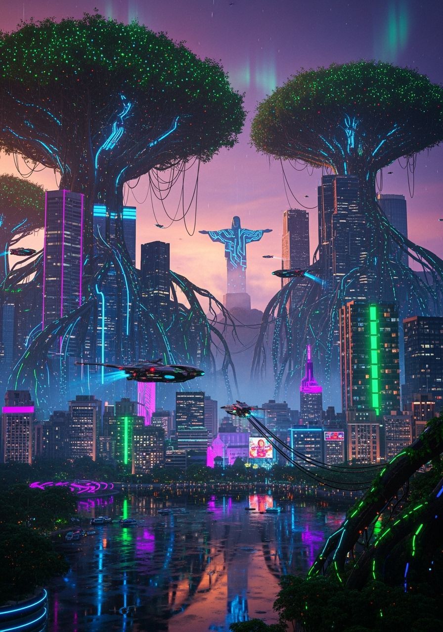 Cyber Jungle Cityscape in Parallel Universe